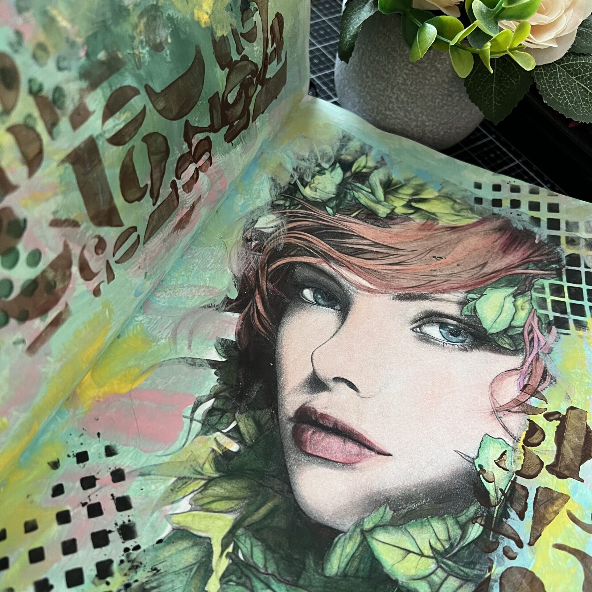 an image of a colored art journal page demonstrating an example of the art form advertised by the product this image represents.